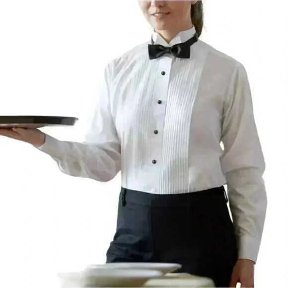 Lady Martino by Henry Segal Women's White Customizable Tuxedo Shirt w Wingtip Co - Picture 1 of 11